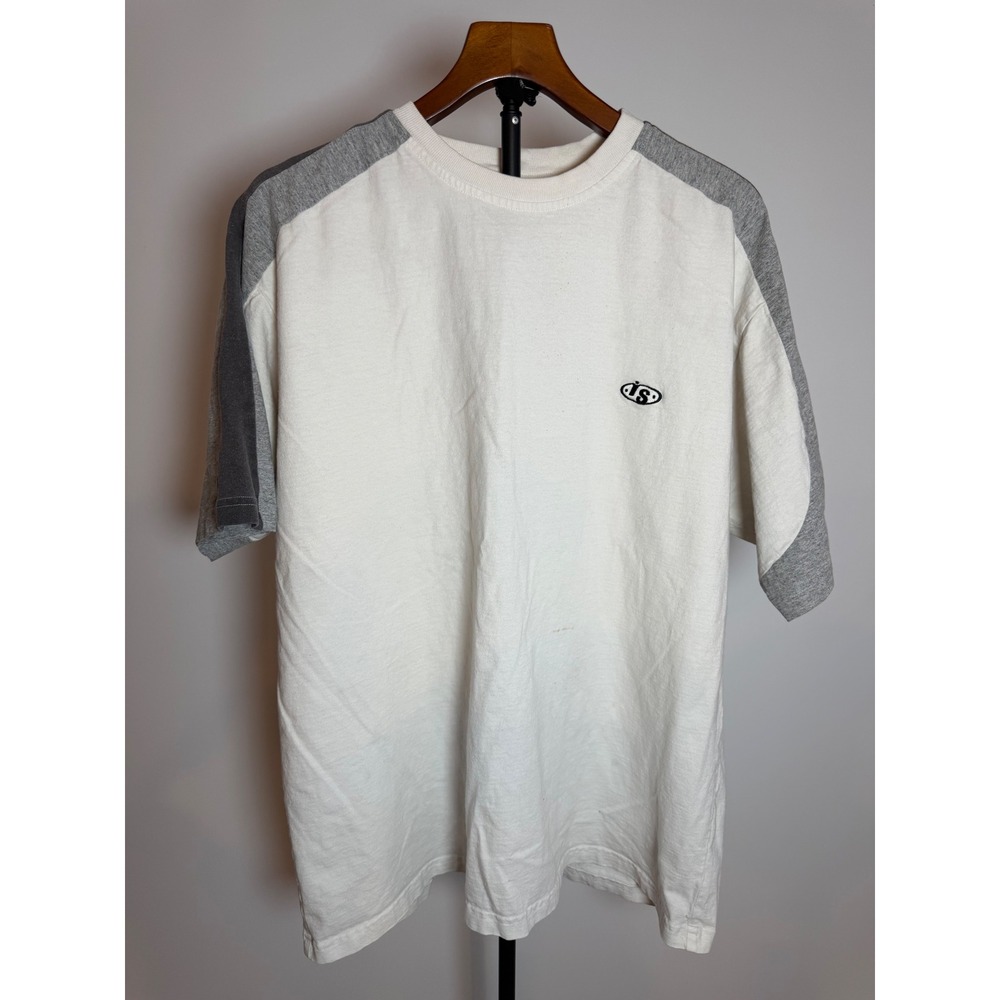 Vintage Interstate T-Shirt Mens XL White Grey Colorblock Cotton Made in USA 90s